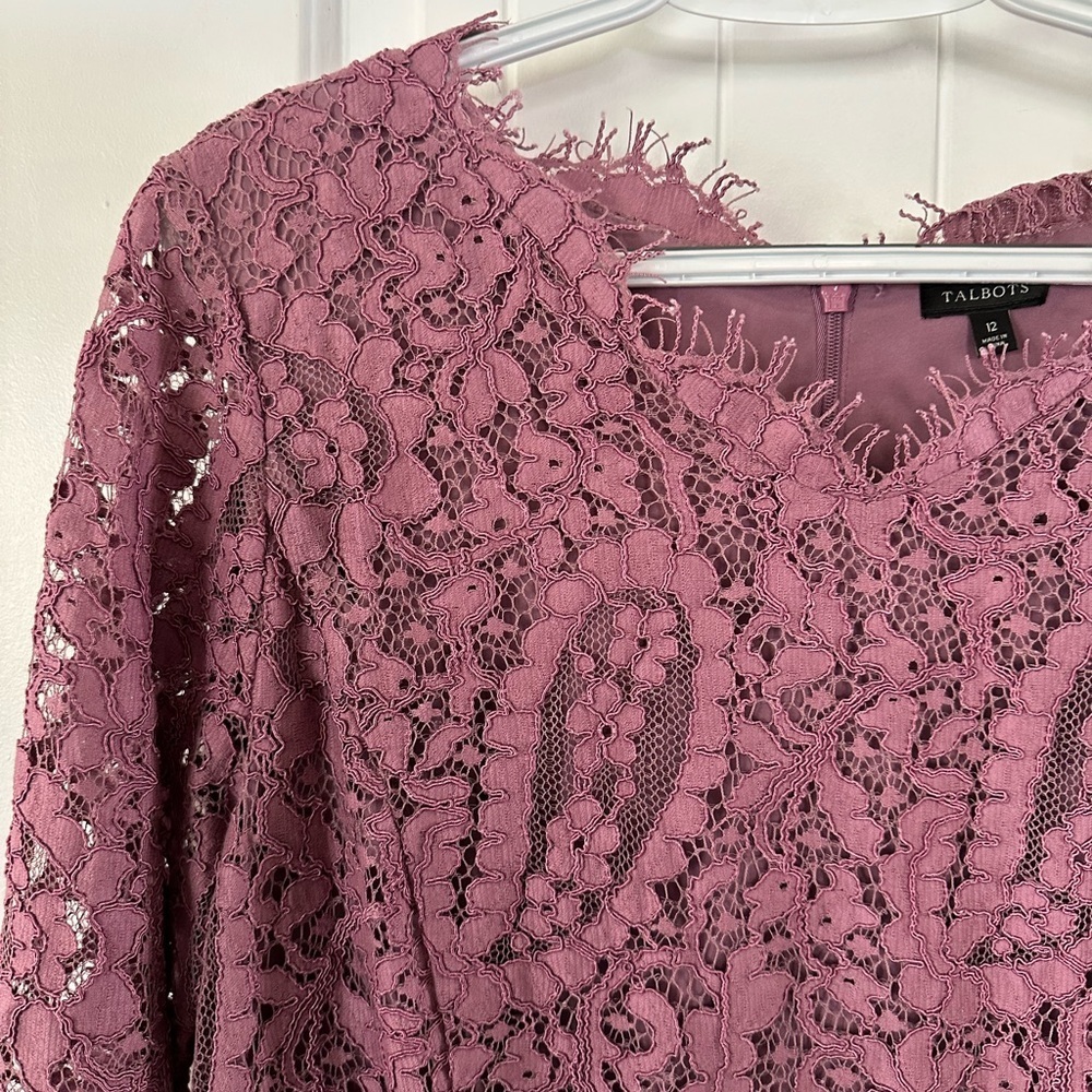 Talbots Mauve Lace Sheath cocktail/wedding Midi Dress - Picture 3 of 6